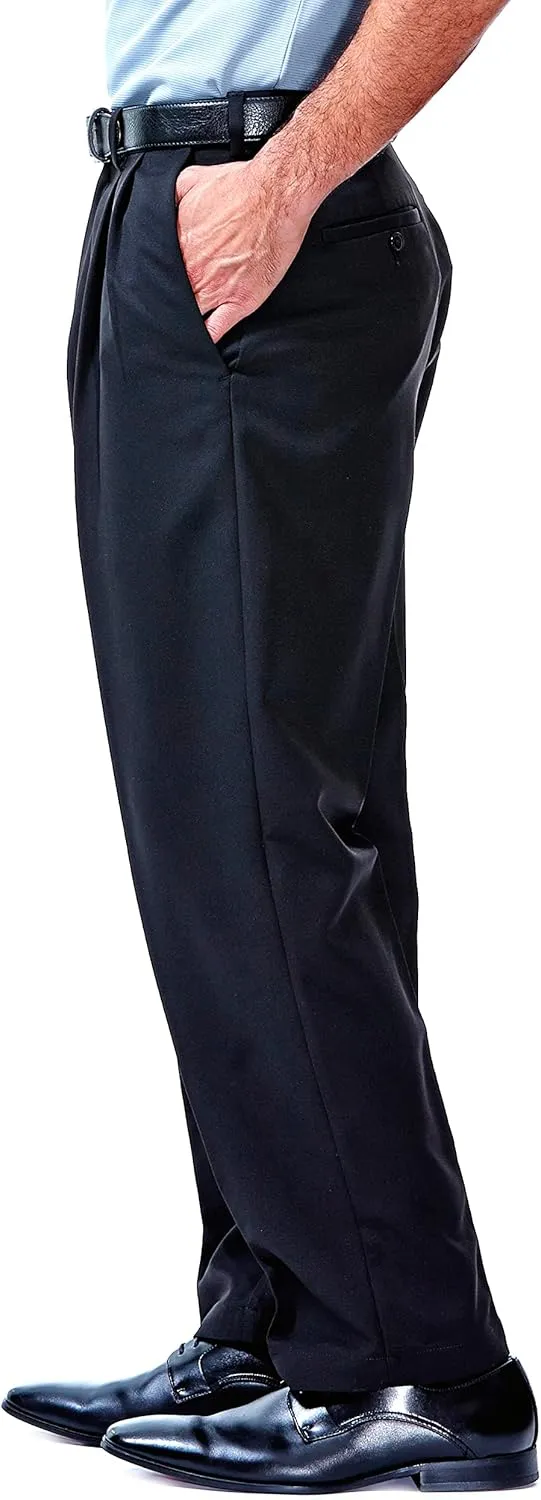 Haggar Men's Cool 18 Classic Fit Pleat Front Hidden Expandable Waistband Pant