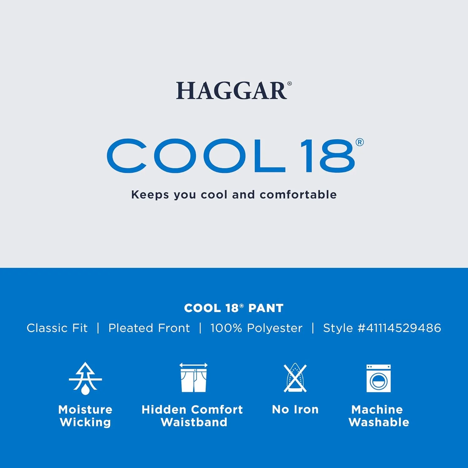 Haggar Men's Cool 18 Classic Fit Pleat Front Hidden Expandable Waistband Pant