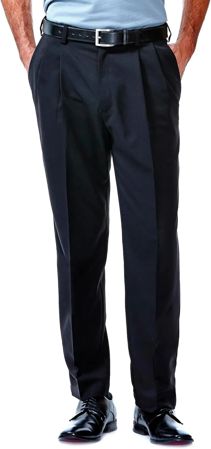 Haggar Men's Cool 18 Classic Fit Pleat Front Hidden Expandable Waistband Pant