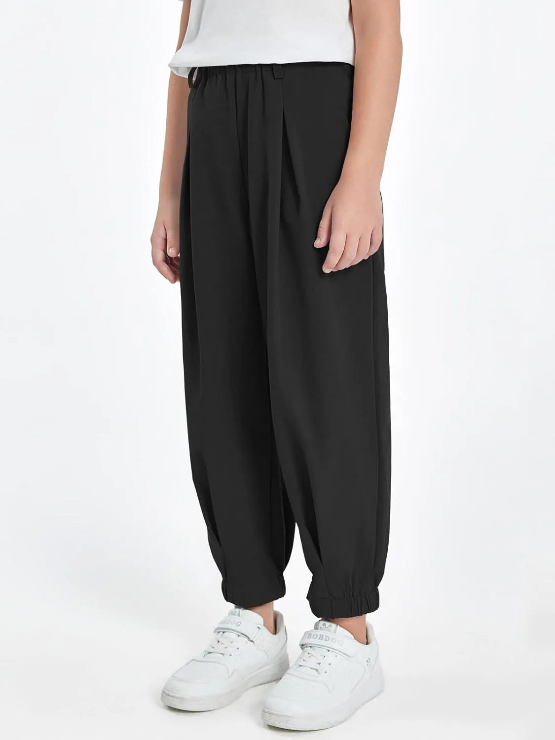 Haloumoning Girls High Waisted Pants Casual Loose Joggers Lounge Trousers with Pockets