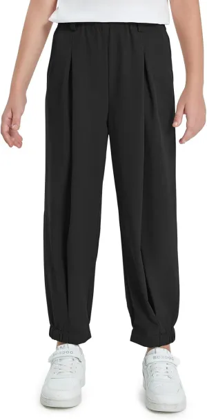 Haloumoning Girls High Waisted Pants Casual Loose Joggers Lounge Trousers with Pockets