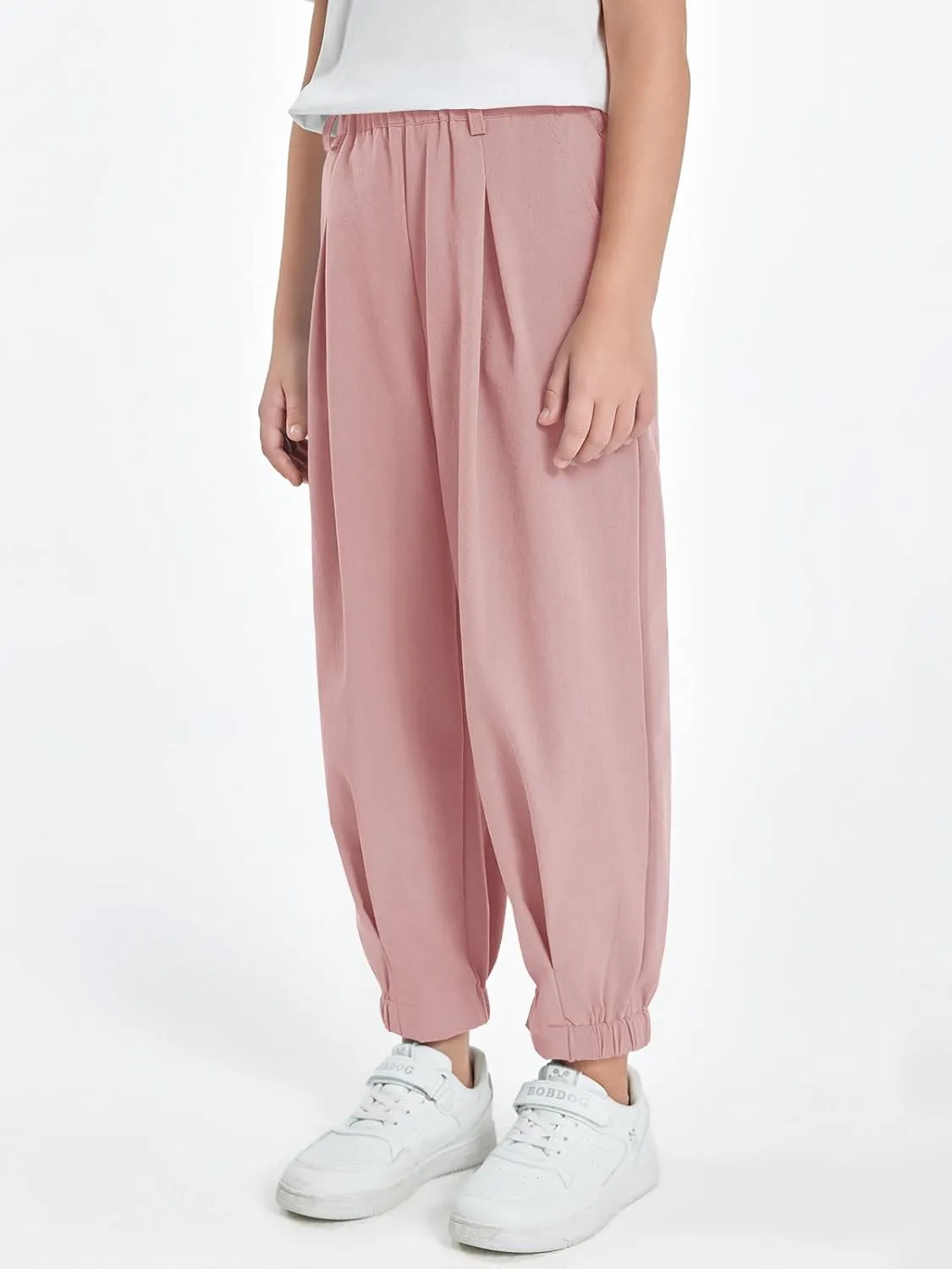 Haloumoning Girls High Waisted Pants Casual Loose Joggers Lounge Trousers with Pockets