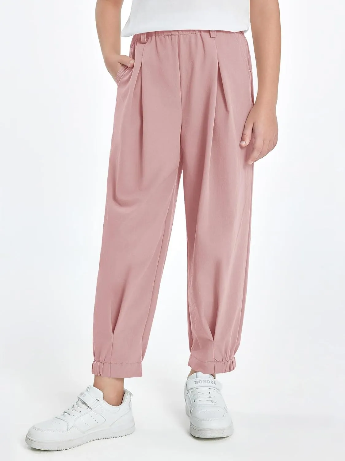 Haloumoning Girls High Waisted Pants Casual Loose Joggers Lounge Trousers with Pockets