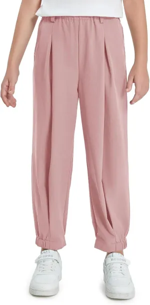 Haloumoning Girls High Waisted Pants Casual Loose Joggers Lounge Trousers with Pockets