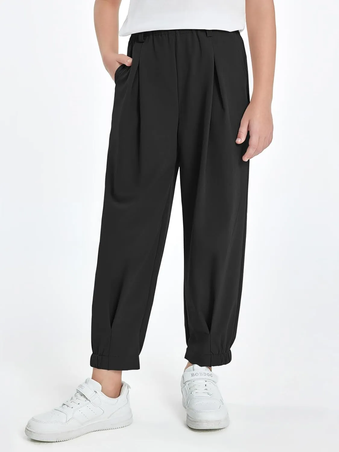 Haloumoning Girls High Waisted Pants Casual Loose Joggers Lounge Trousers with Pockets