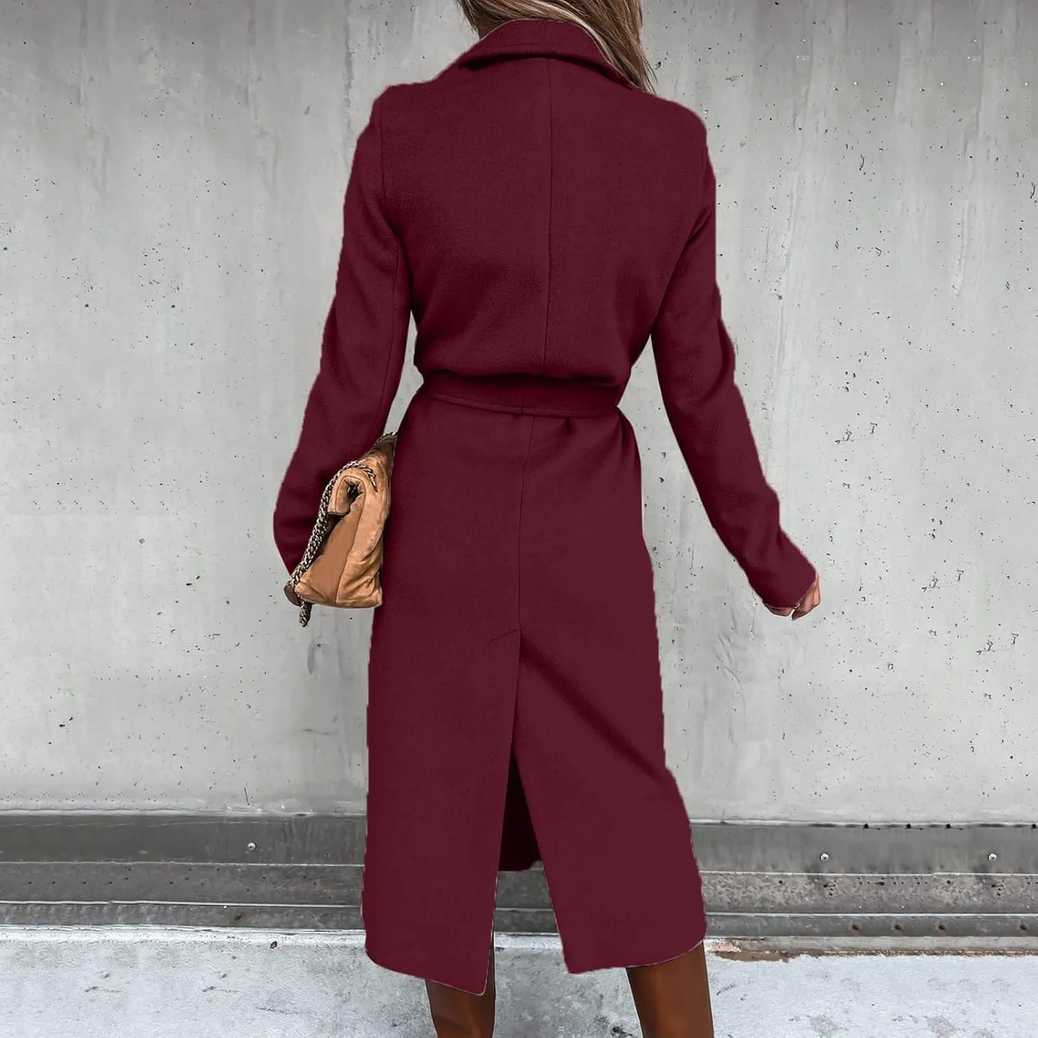 HGps8w Women's Faux Wool Coat Elegant Trench Long Jacket Ladies Slim Fit Long Belt Dressy Ring Master Overcoats