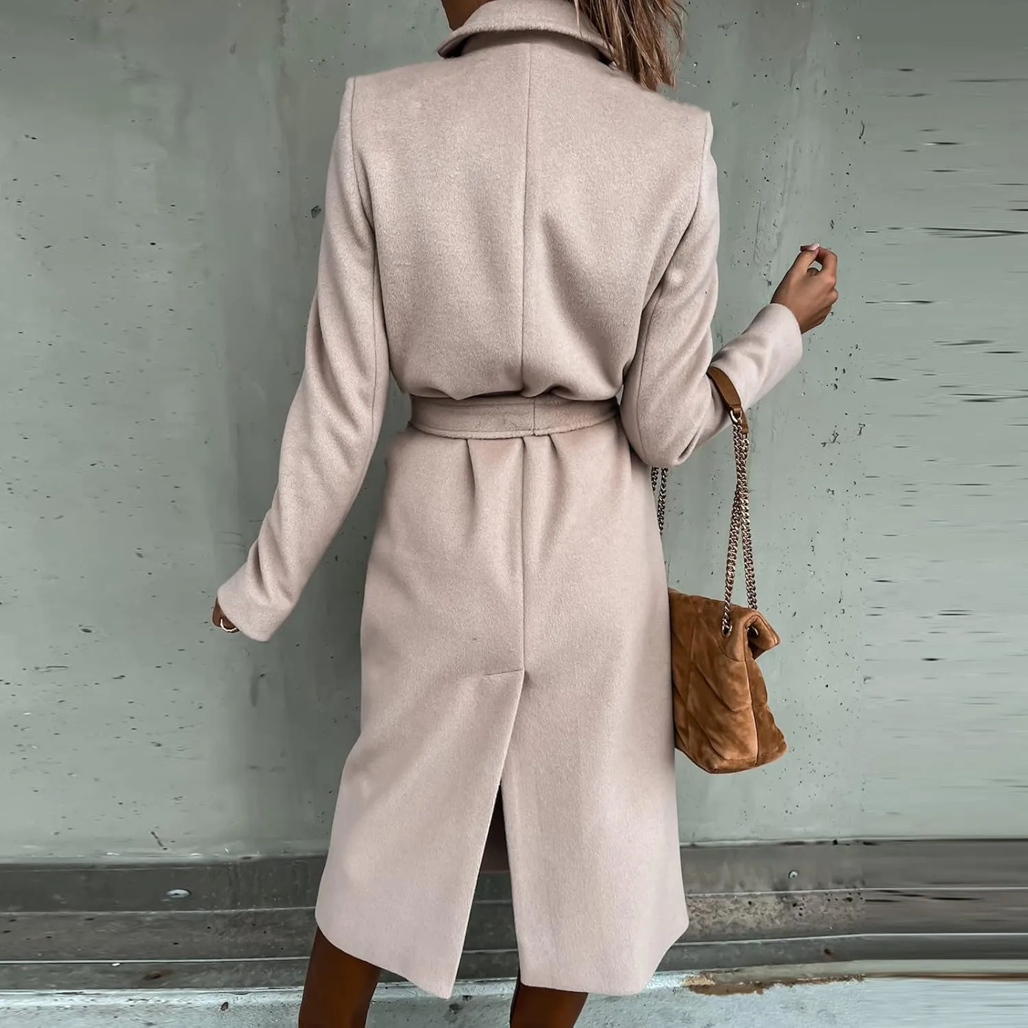 HGps8w Women's Faux Wool Coat Elegant Trench Long Jacket Ladies Slim Fit Long Belt Dressy Ring Master Overcoats