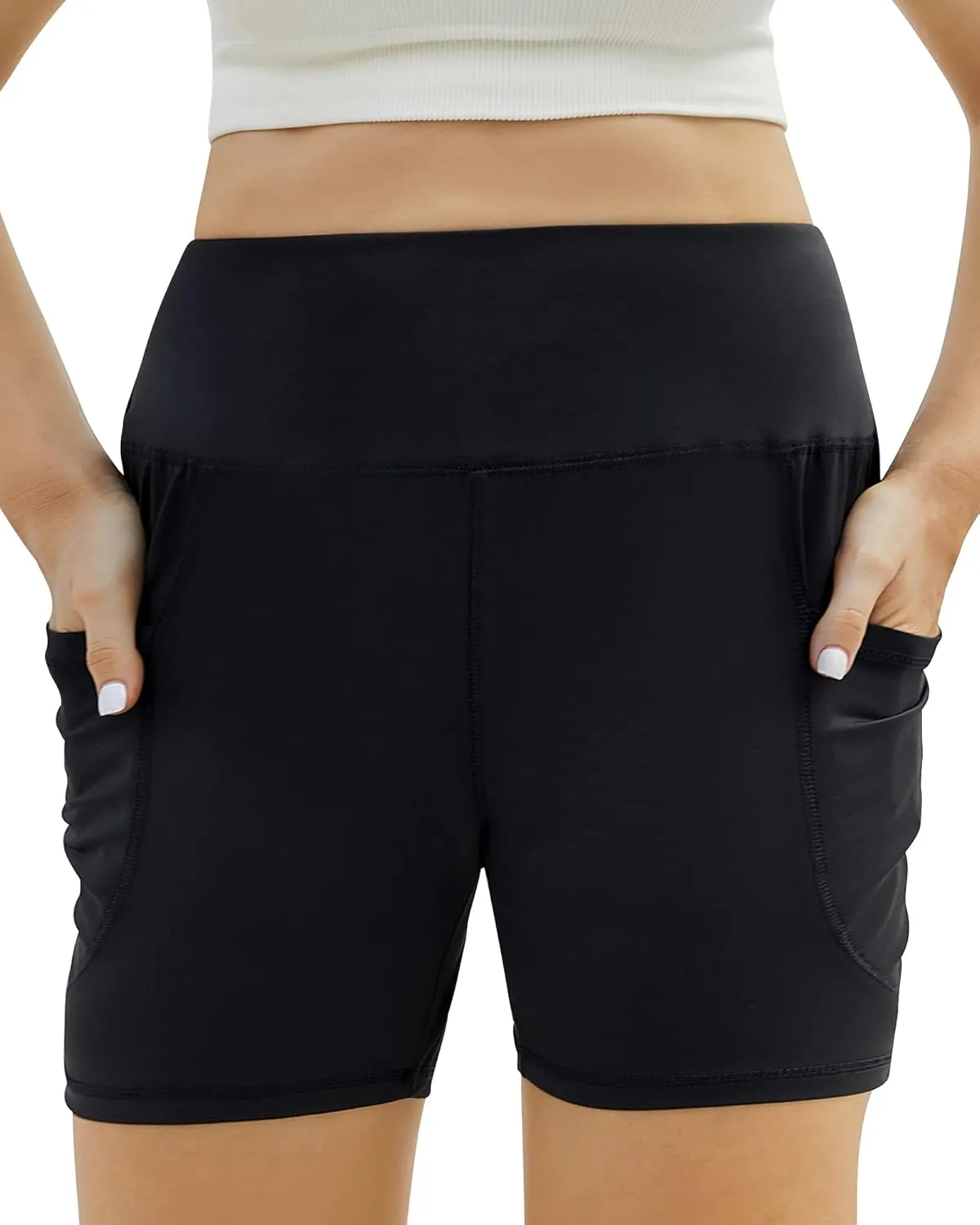 Honwenle Women's Plus Size Yoga Shorts High Waist Biker Workout Athletic Running Tummy Control Stretch Shorts with Pockets