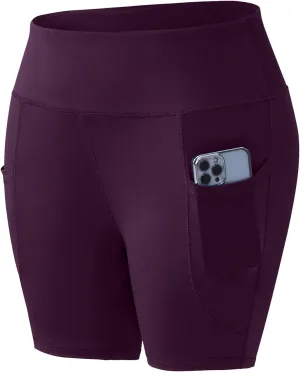 Honwenle Women's Plus Size Yoga Shorts High Waist Biker Workout Athletic Running Tummy Control Stretch Shorts with Pockets