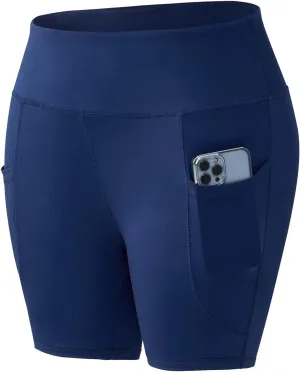 Honwenle Women's Plus Size Yoga Shorts High Waist Biker Workout Athletic Running Tummy Control Stretch Shorts with Pockets