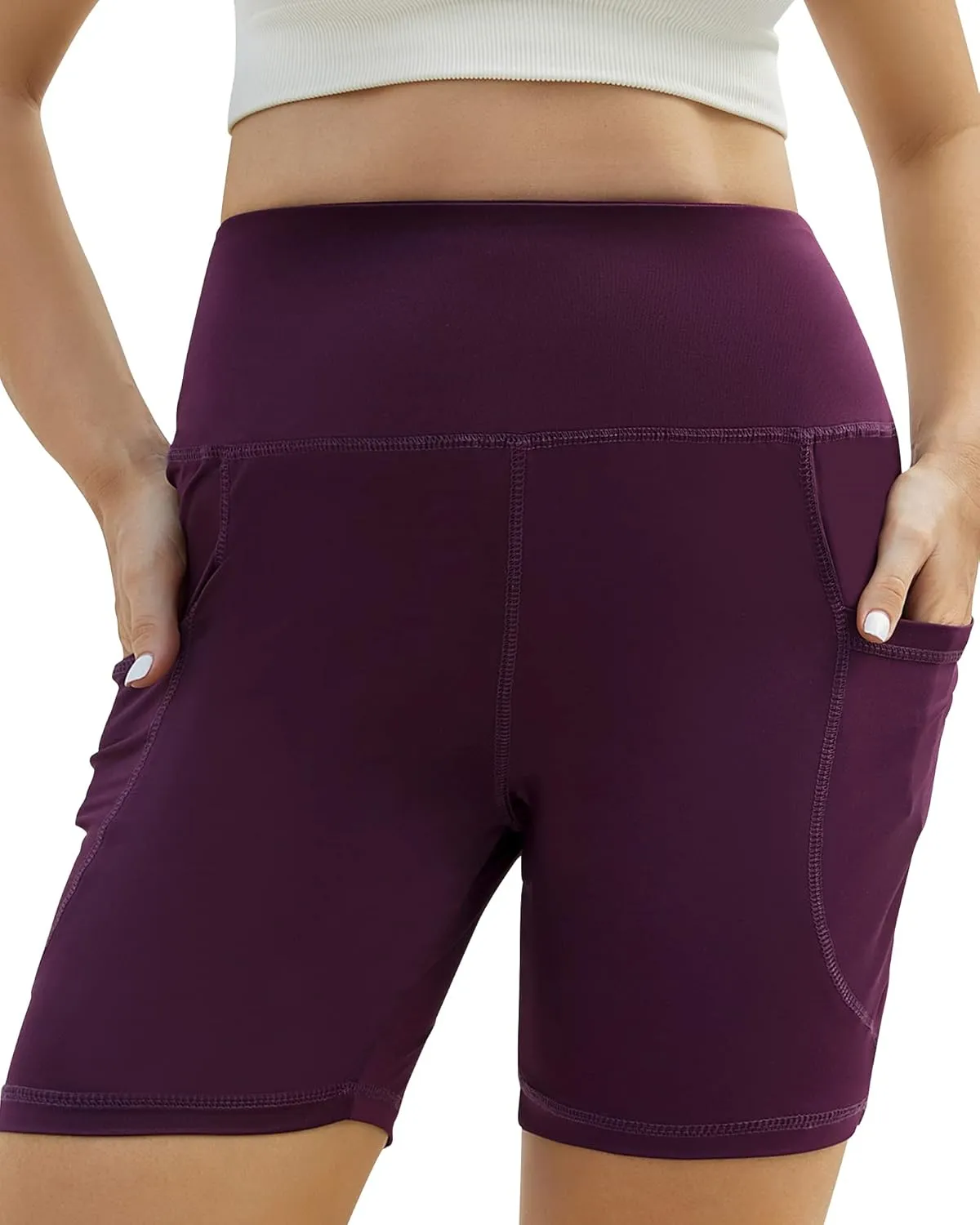 Honwenle Women's Plus Size Yoga Shorts High Waist Biker Workout Athletic Running Tummy Control Stretch Shorts with Pockets
