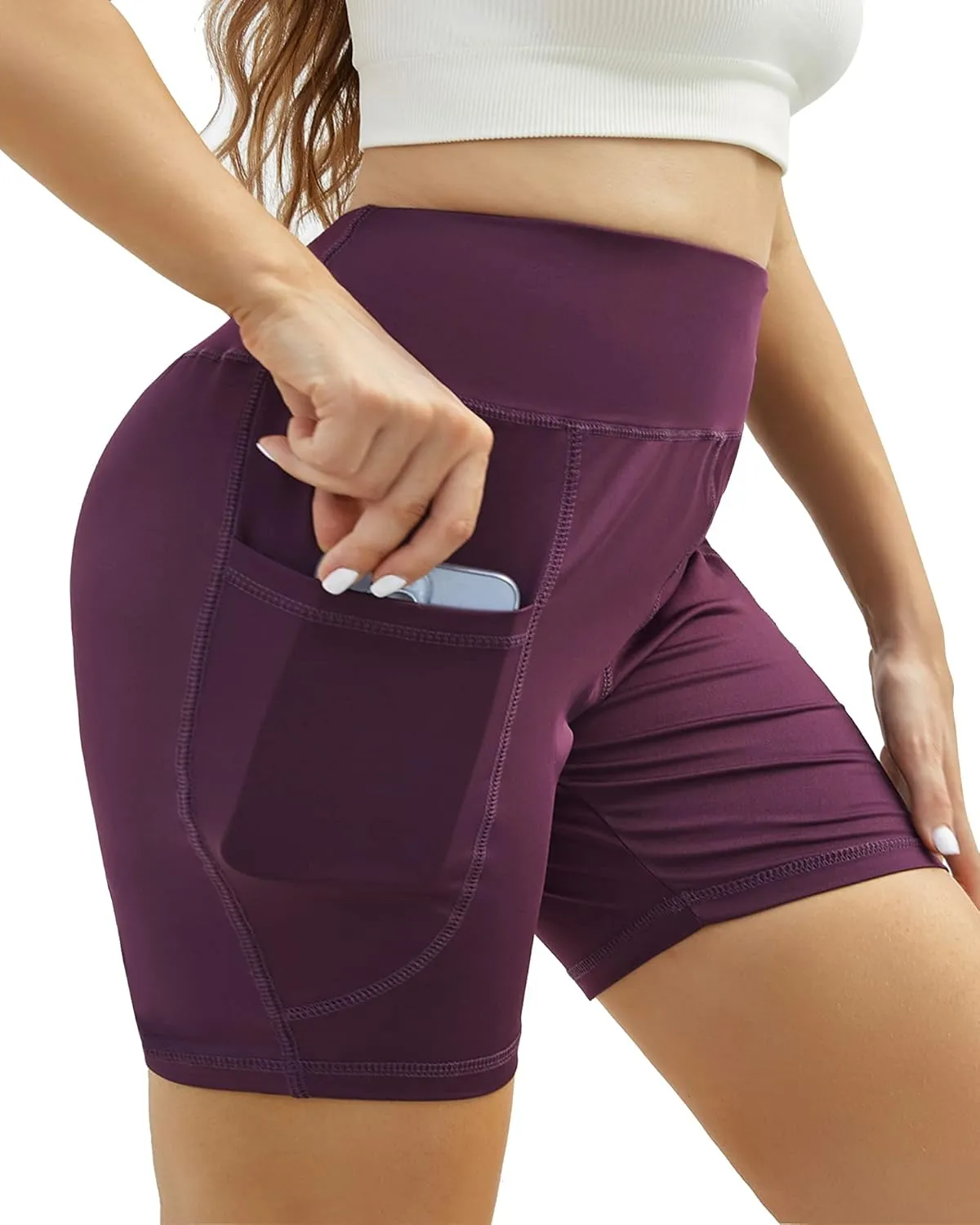 Honwenle Women's Plus Size Yoga Shorts High Waist Biker Workout Athletic Running Tummy Control Stretch Shorts with Pockets