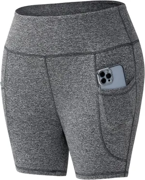 Honwenle Women's Plus Size Yoga Shorts High Waist Biker Workout Athletic Running Tummy Control Stretch Shorts with Pockets