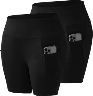 Honwenle Women's Plus Size Yoga Shorts High Waist Biker Workout Athletic Running Tummy Control Stretch Shorts with Pockets