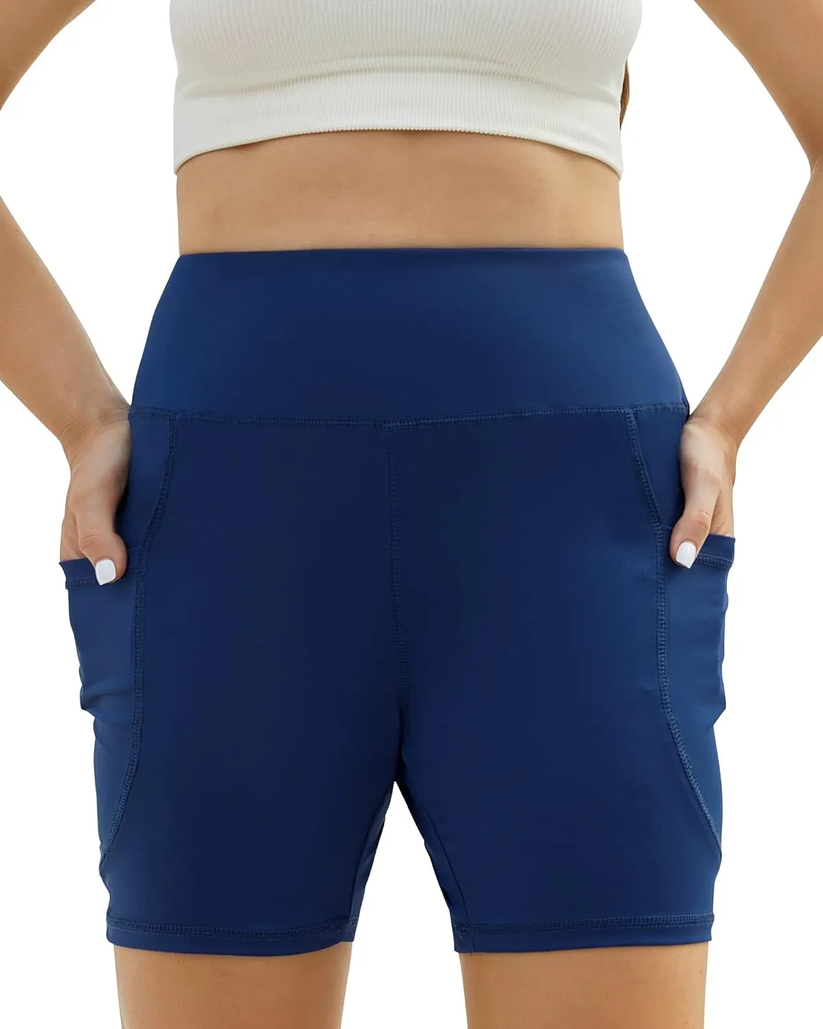 Honwenle Women's Plus Size Yoga Shorts High Waist Biker Workout Athletic Running Tummy Control Stretch Shorts with Pockets