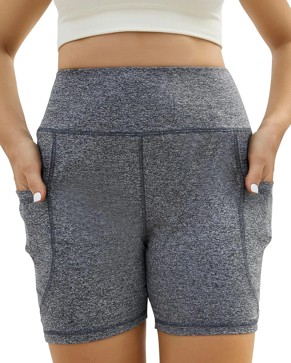 Honwenle Women's Plus Size Yoga Shorts High Waist Biker Workout Athletic Running Tummy Control Stretch Shorts with Pockets