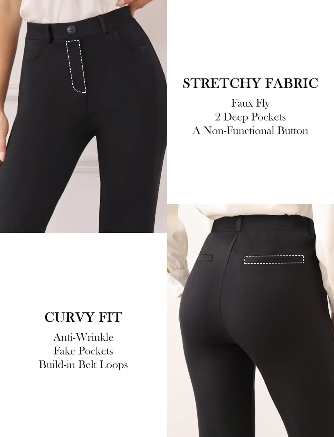 Houmous Work Pants Women Dress Skinny Leg Slacks 27"/29" Stretch Casual with Pockets Business Office Slim Trousers