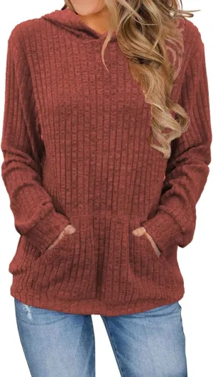 HXHYQKP Hooded Sweater Women Long Sleeve Shirts Casual Pullover Sweatshirts Knitted Sweaters Loose Tunic Tops with Pockets