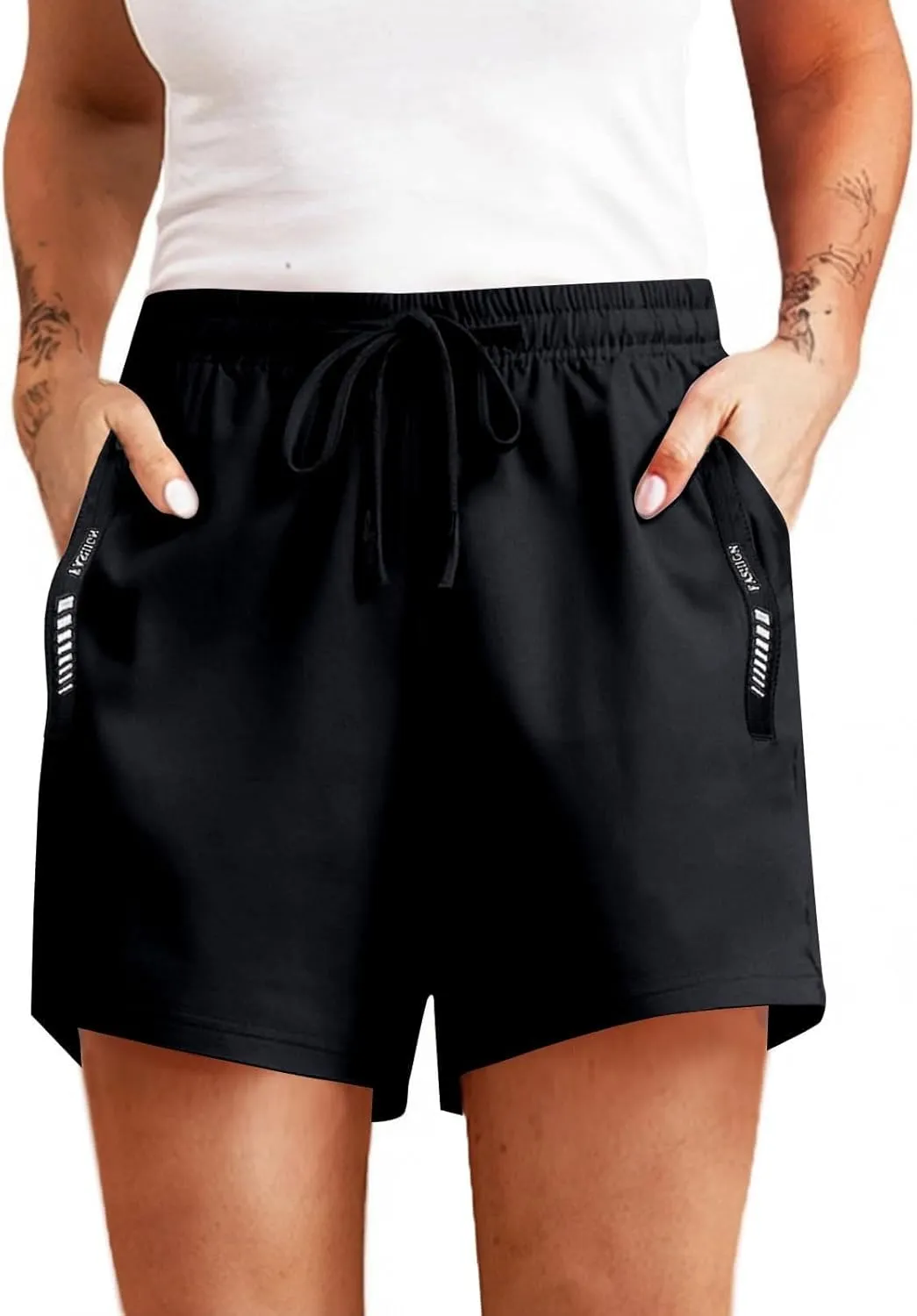 Ice Silk Stretch Shorts for Women High Waisted Quick Drying Pants Breathable Workout Shorts with Zipper Pockets