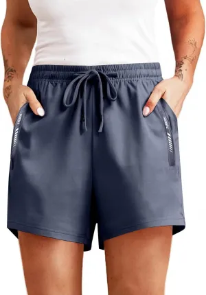 Ice Silk Stretch Shorts for Women High Waisted Quick Drying Pants Breathable Workout Shorts with Zipper Pockets