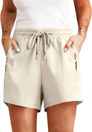Ice Silk Stretch Shorts for Women High Waisted Quick Drying Pants Breathable Workout Shorts with Zipper Pockets