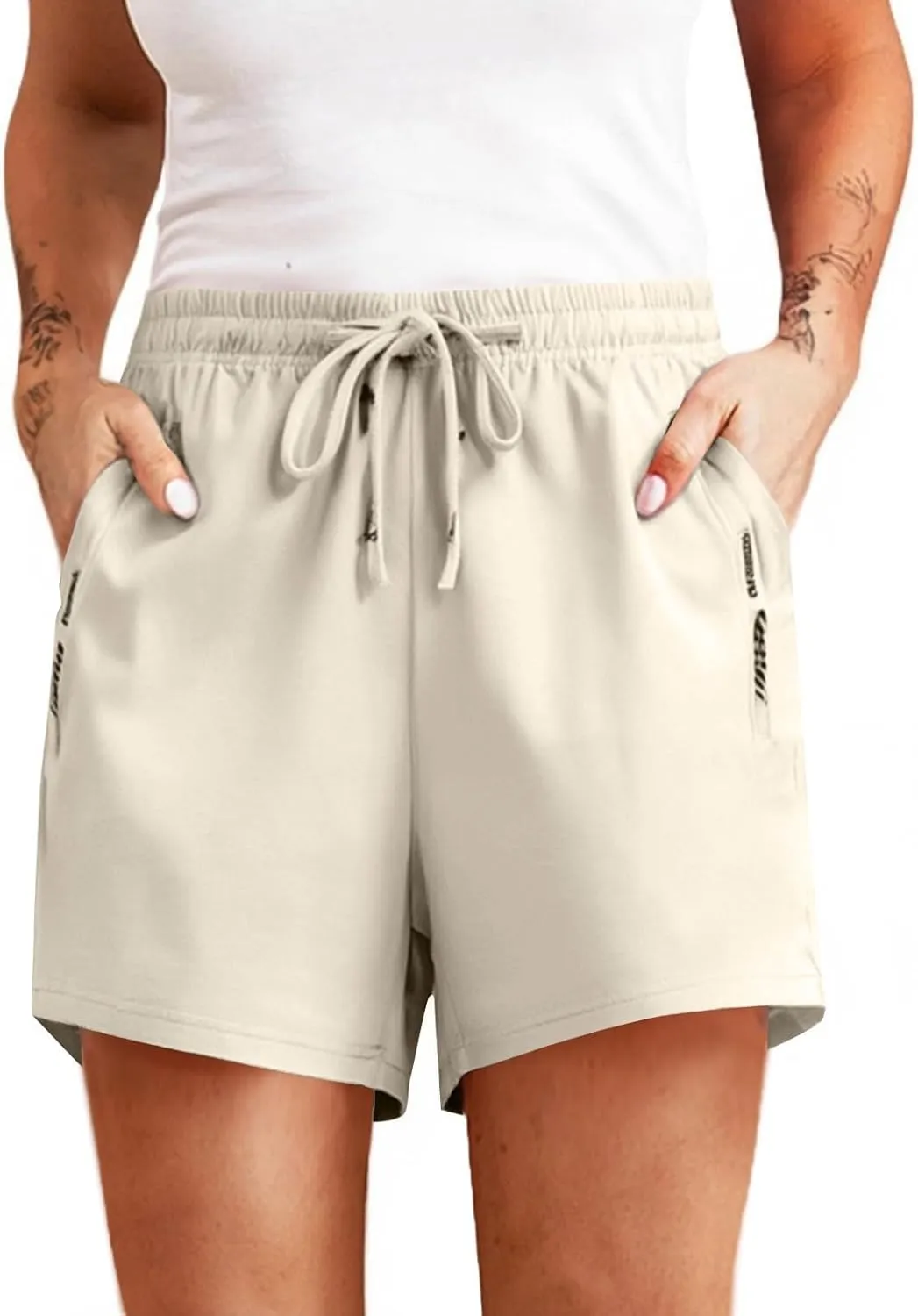 Ice Silk Stretch Shorts for Women High Waisted Quick Drying Pants Breathable Workout Shorts with Zipper Pockets