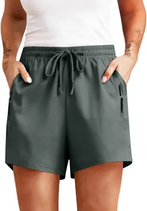 Ice Silk Stretch Shorts for Women High Waisted Quick Drying Pants Breathable Workout Shorts with Zipper Pockets