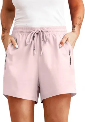 Ice Silk Stretch Shorts for Women High Waisted Quick Drying Pants Breathable Workout Shorts with Zipper Pockets