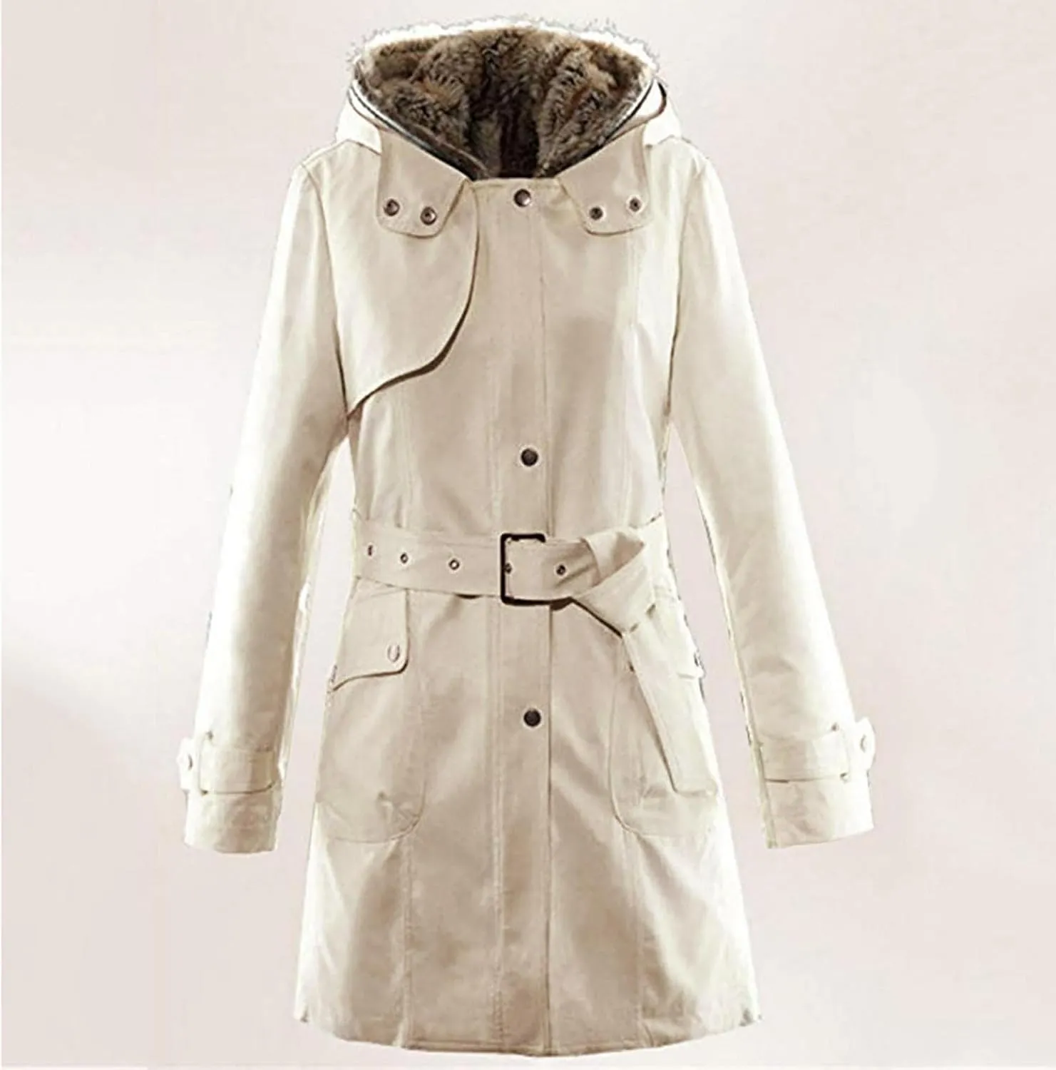 IGETELY Women's Winter Thicken Parka Anorak Jacket Warm Faux Fur Cotton Coat Fur Lining Overcoat Hooded Outwear with Pockets