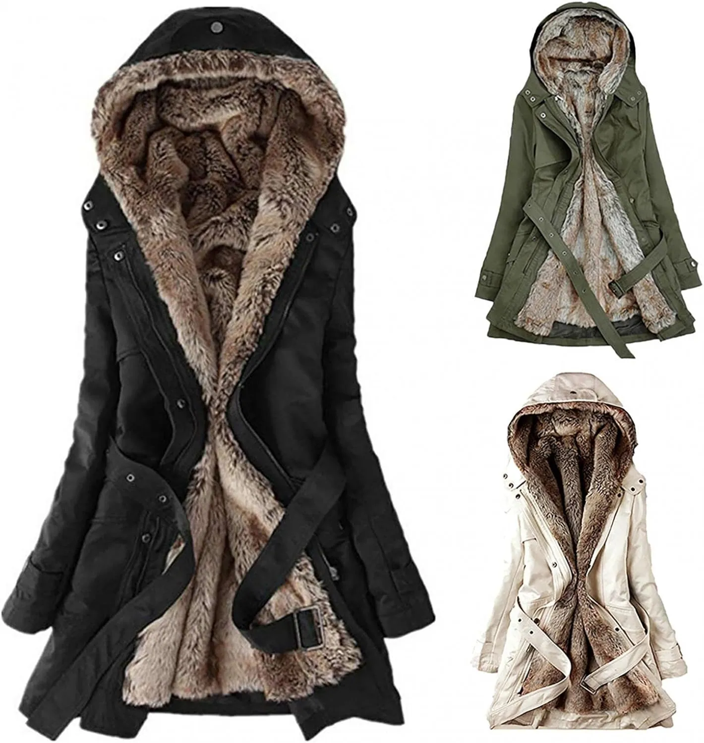 IGETELY Women's Winter Thicken Parka Anorak Jacket Warm Faux Fur Cotton Coat Fur Lining Overcoat Hooded Outwear with Pockets