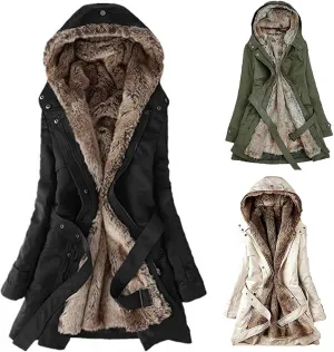 IGETELY Women's Winter Thicken Parka Anorak Jacket Warm Faux Fur Cotton Coat Fur Lining Overcoat Hooded Outwear with Pockets