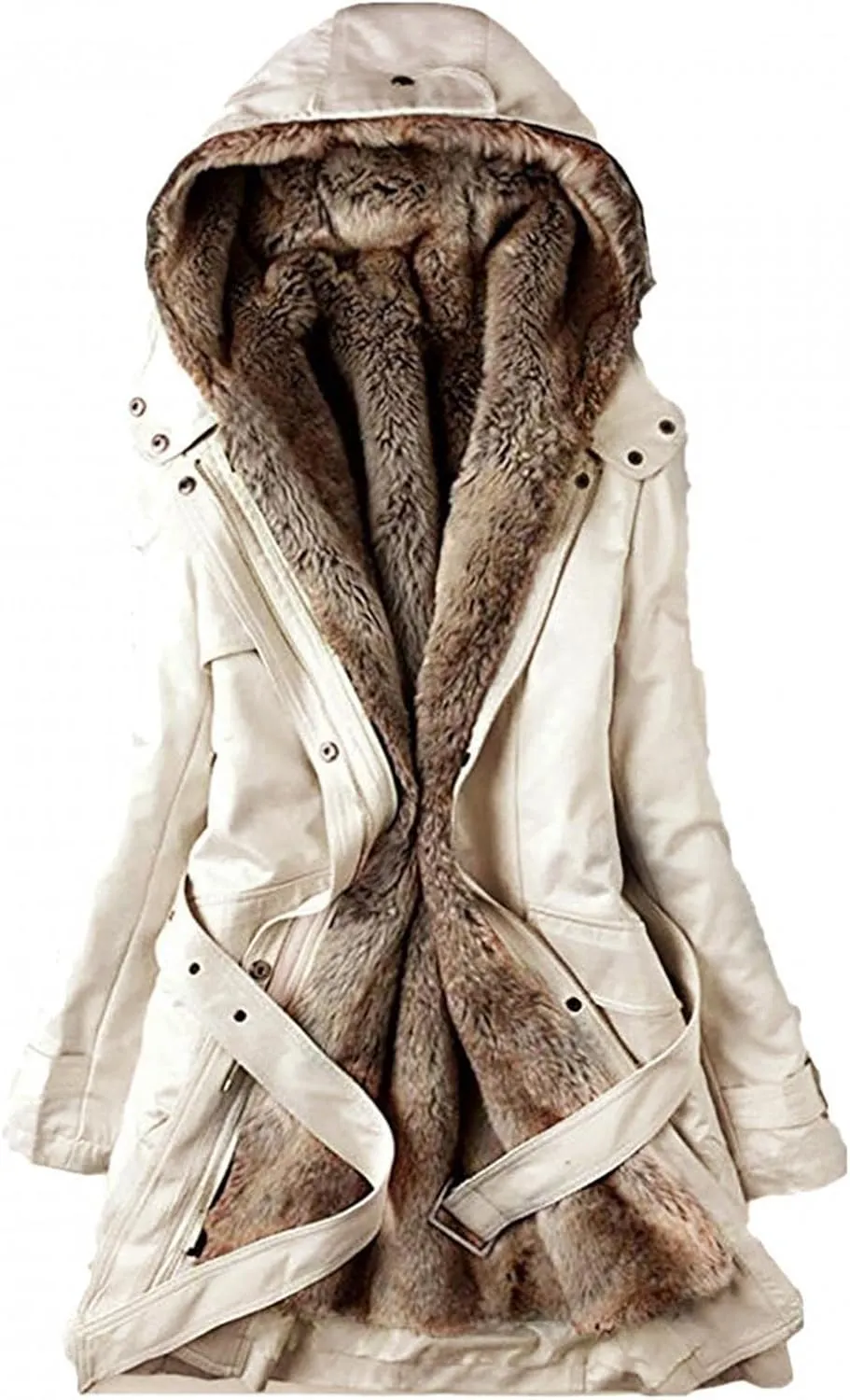 IGETELY Women's Winter Thicken Parka Anorak Jacket Warm Faux Fur Cotton Coat Fur Lining Overcoat Hooded Outwear with Pockets