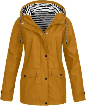 Jackets for Women Rain Coats for Women Casual Solid Color Outdoor Waterproof Raincoat Windproof Lightweight Jackets