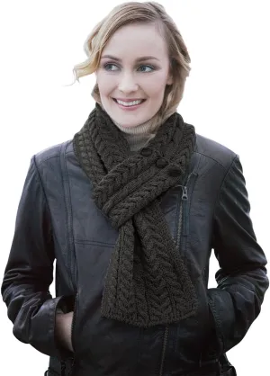 Ladies Wool Button Loop Irish Scarf (Charcoal