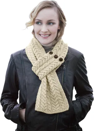Ladies Wool Button Loop Irish Scarf (Natural)