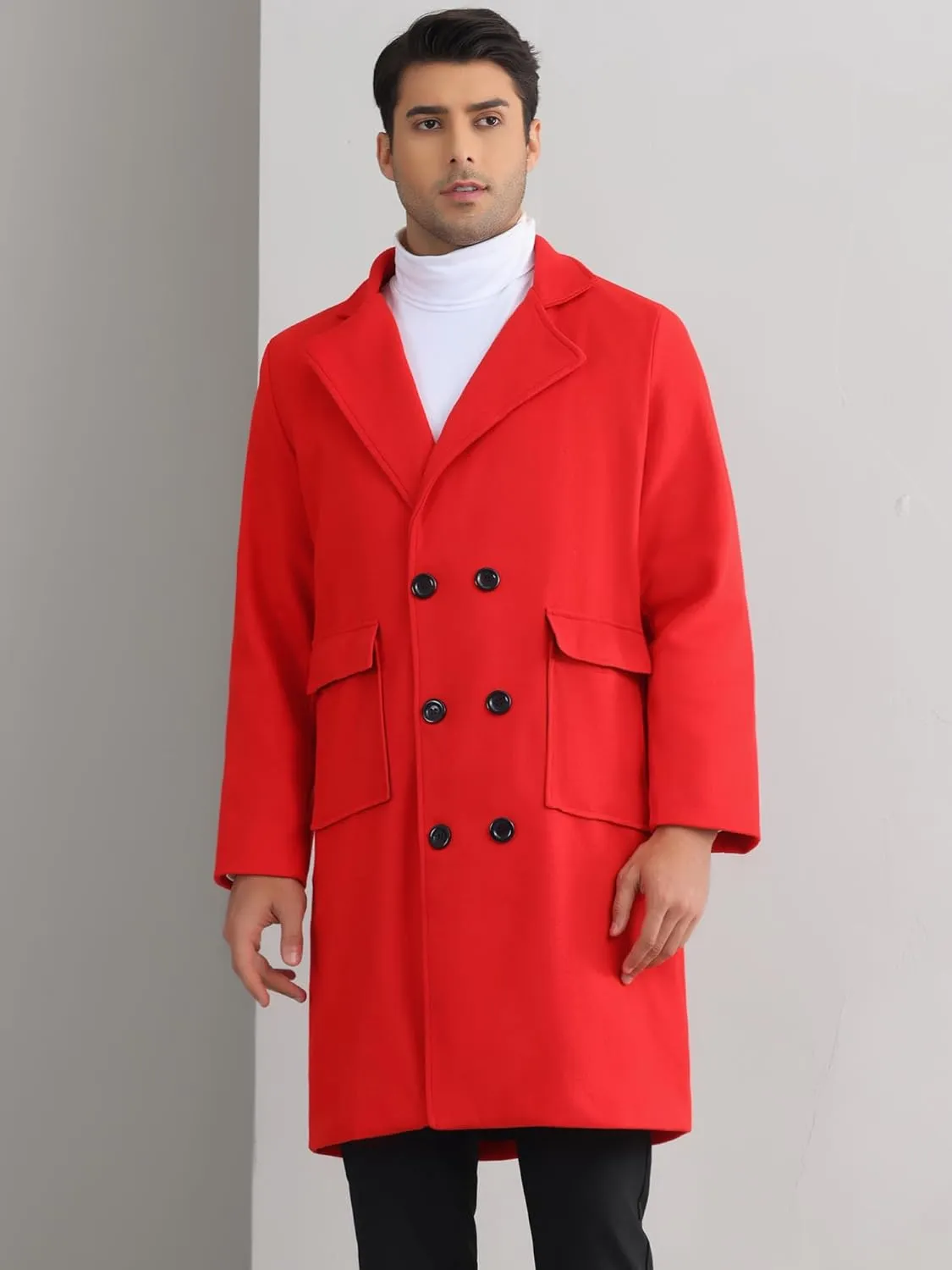 Lars Amadeus Winter Coats for Men's Notched Collar Double Breasted Long Trench Coat
