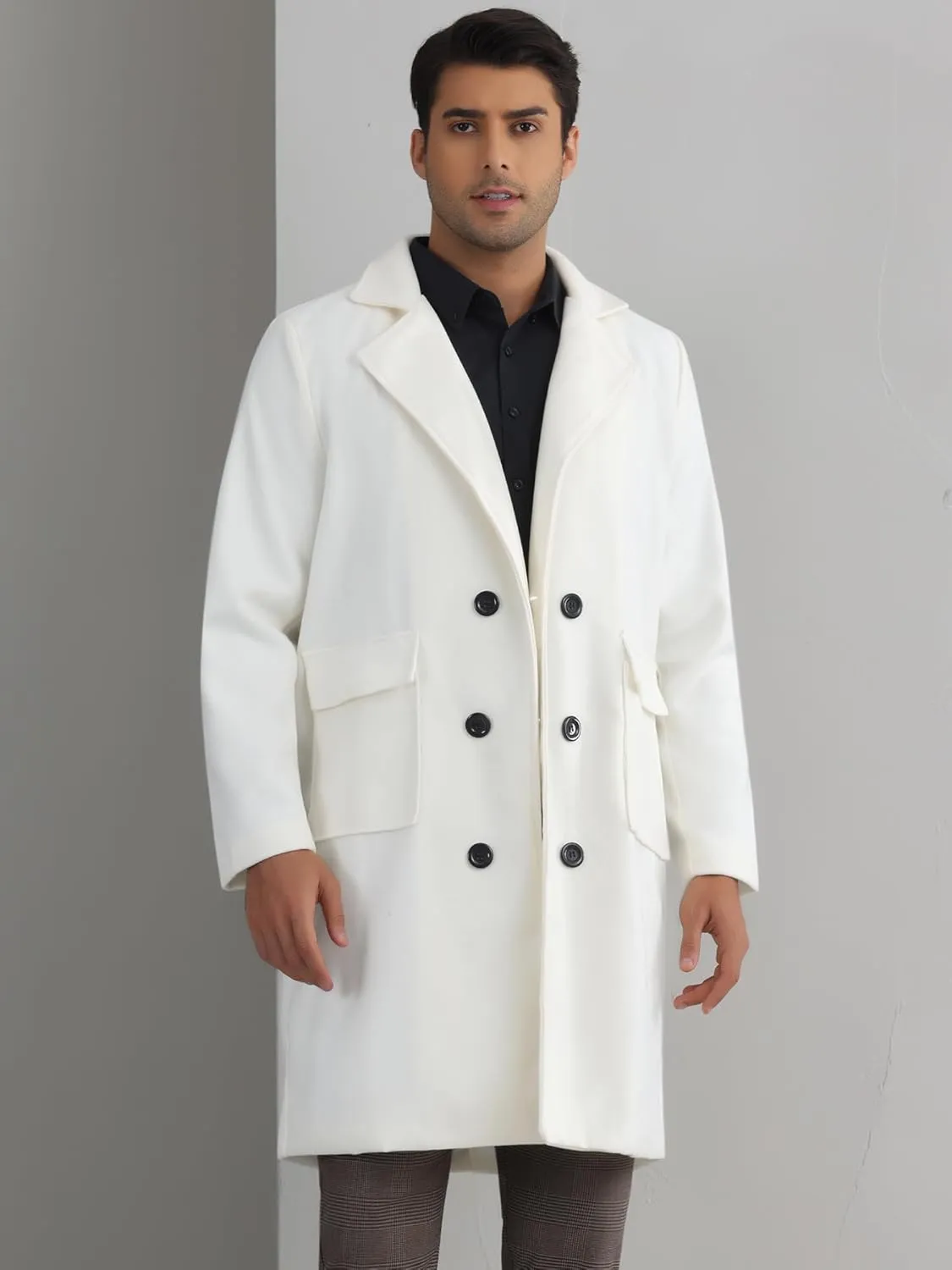 Lars Amadeus Winter Coats for Men's Notched Collar Double Breasted Long Trench Coat