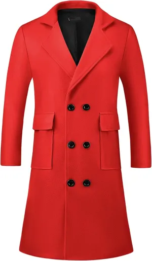 Lars Amadeus Winter Coats for Men's Notched Collar Double Breasted Long Trench Coat