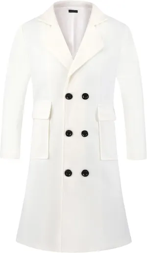 Lars Amadeus Winter Coats for Men's Notched Collar Double Breasted Long Trench Coat