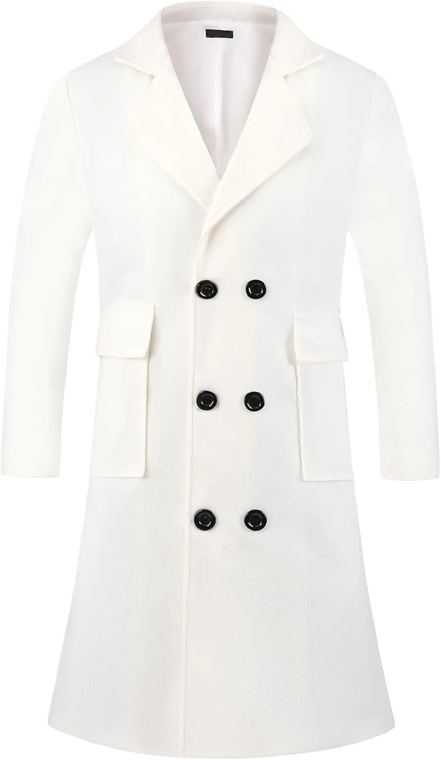 Lars Amadeus Winter Coats for Men's Notched Collar Double Breasted Long Trench Coat