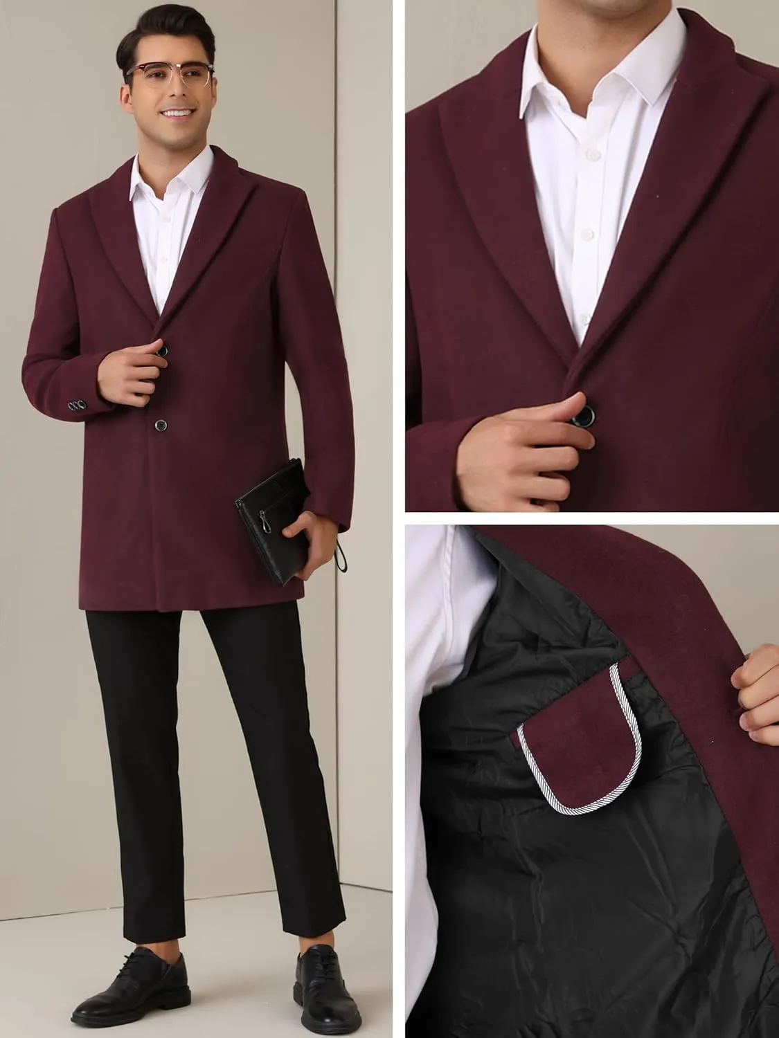 Lars Amadeus Winter Overcoat for Men's Trench Coat Slim Fit Business Long Coat