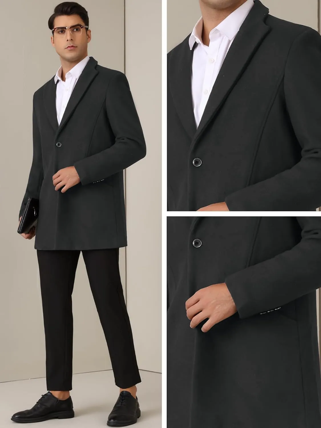 Lars Amadeus Winter Overcoat for Men's Trench Coat Slim Fit Business Long Coat