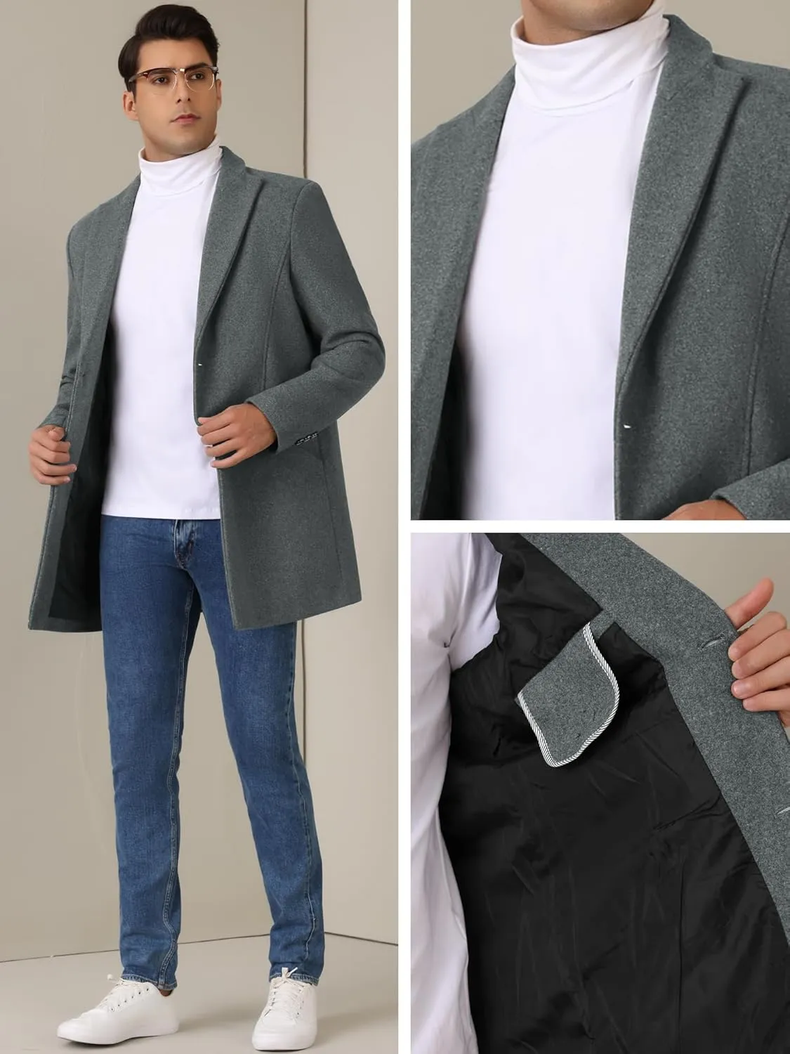 Lars Amadeus Winter Overcoat for Men's Trench Coat Slim Fit Business Long Coat