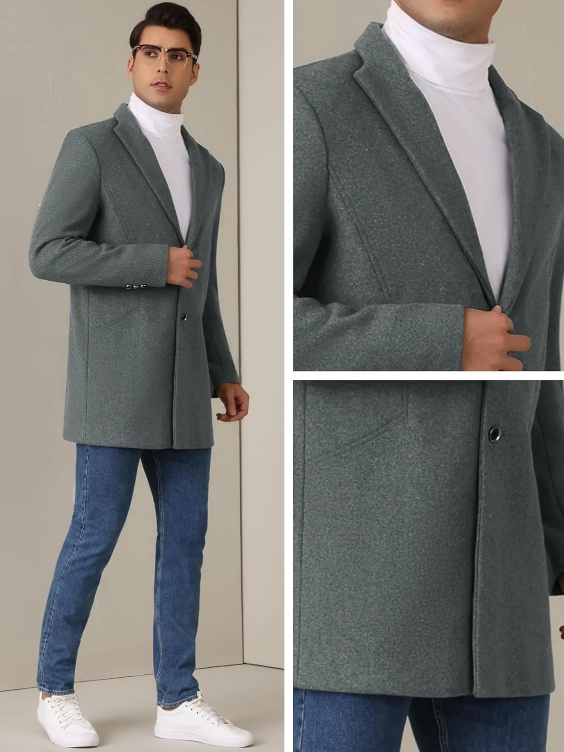 Lars Amadeus Winter Overcoat for Men's Trench Coat Slim Fit Business Long Coat