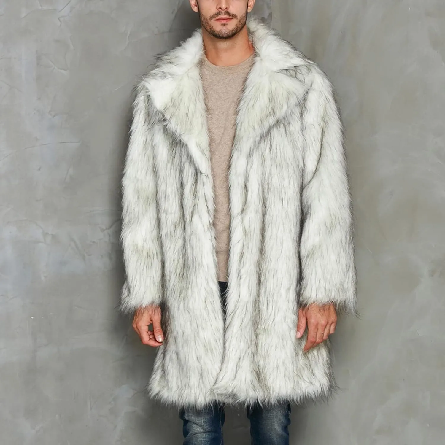 LCMTWX Men's Winter Thickened Warm Coats Solid Color Lapel Long Sleeve Coat Cardigan Plush Long Coat Mens Winter Coats