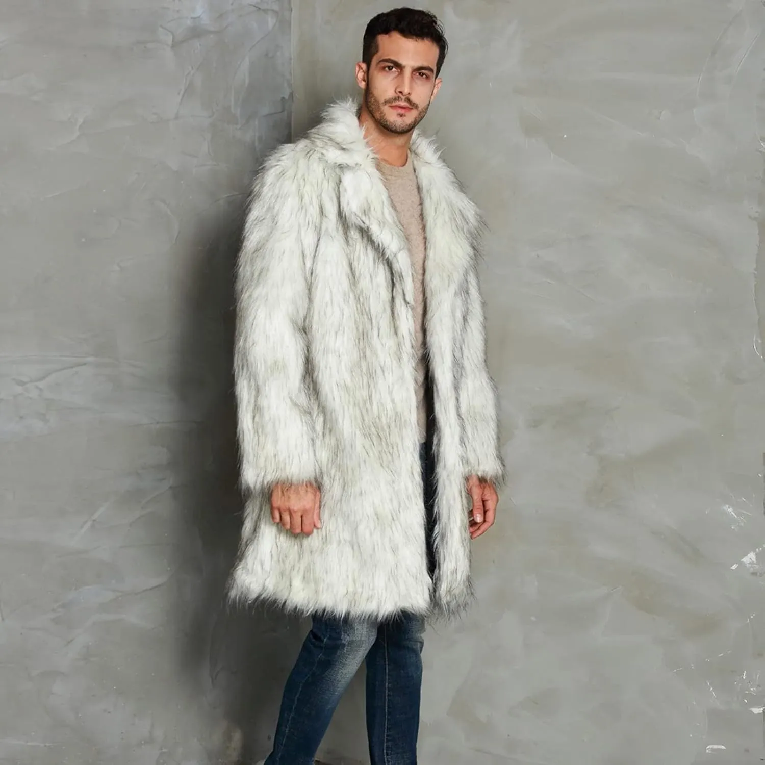 LCMTWX Men's Winter Thickened Warm Coats Solid Color Lapel Long Sleeve Coat Cardigan Plush Long Coat Mens Winter Coats