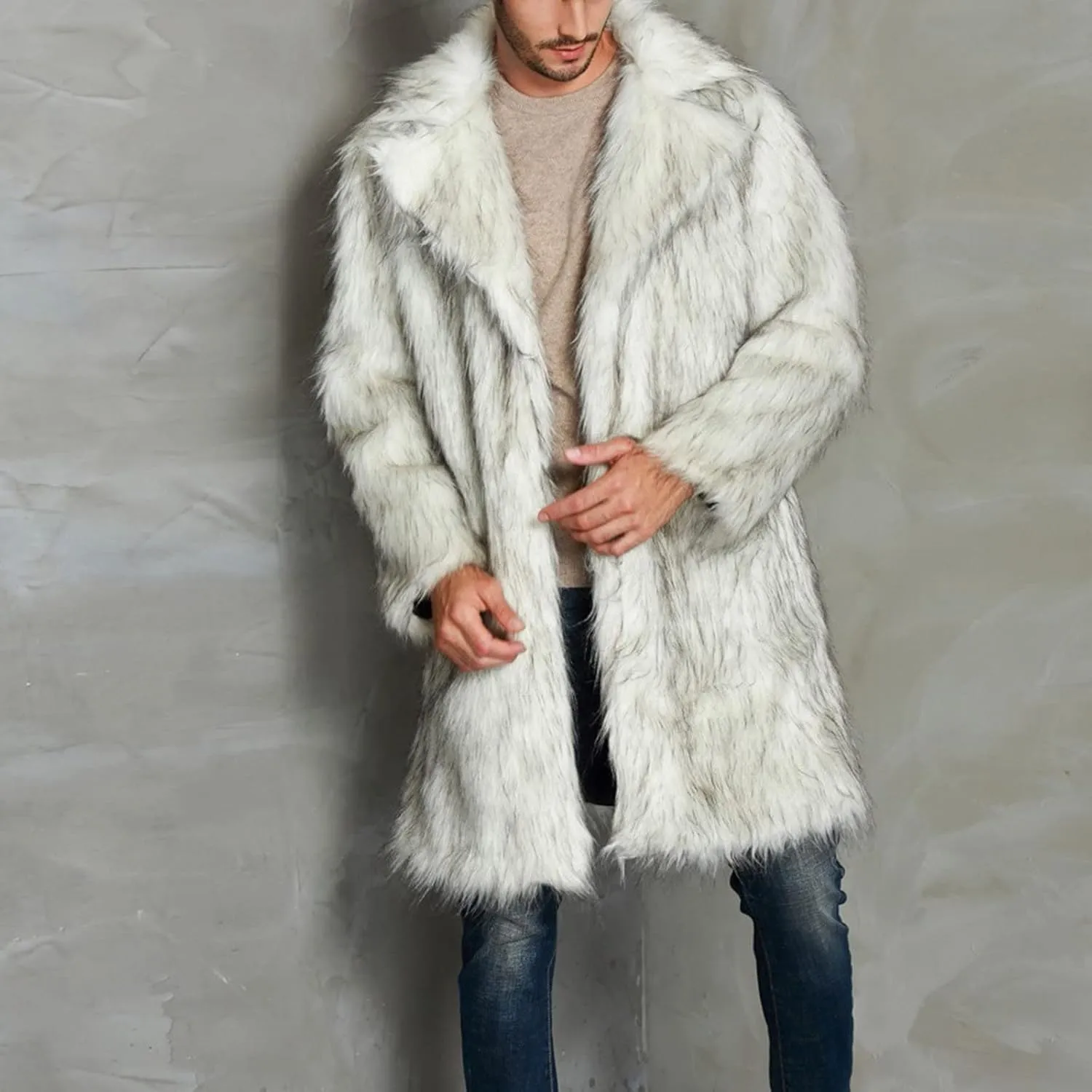 LCMTWX Men's Winter Thickened Warm Coats Solid Color Lapel Long Sleeve Coat Cardigan Plush Long Coat Mens Winter Coats
