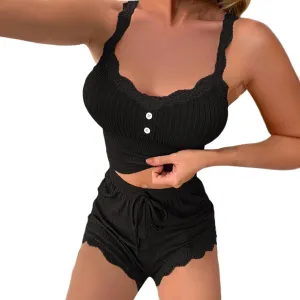 LCMTWX Workout Sets Women's Casual Lnitted Lace Suspenders Stretch Shorts Comfortable Two Piece Suit Active Wear Sets For