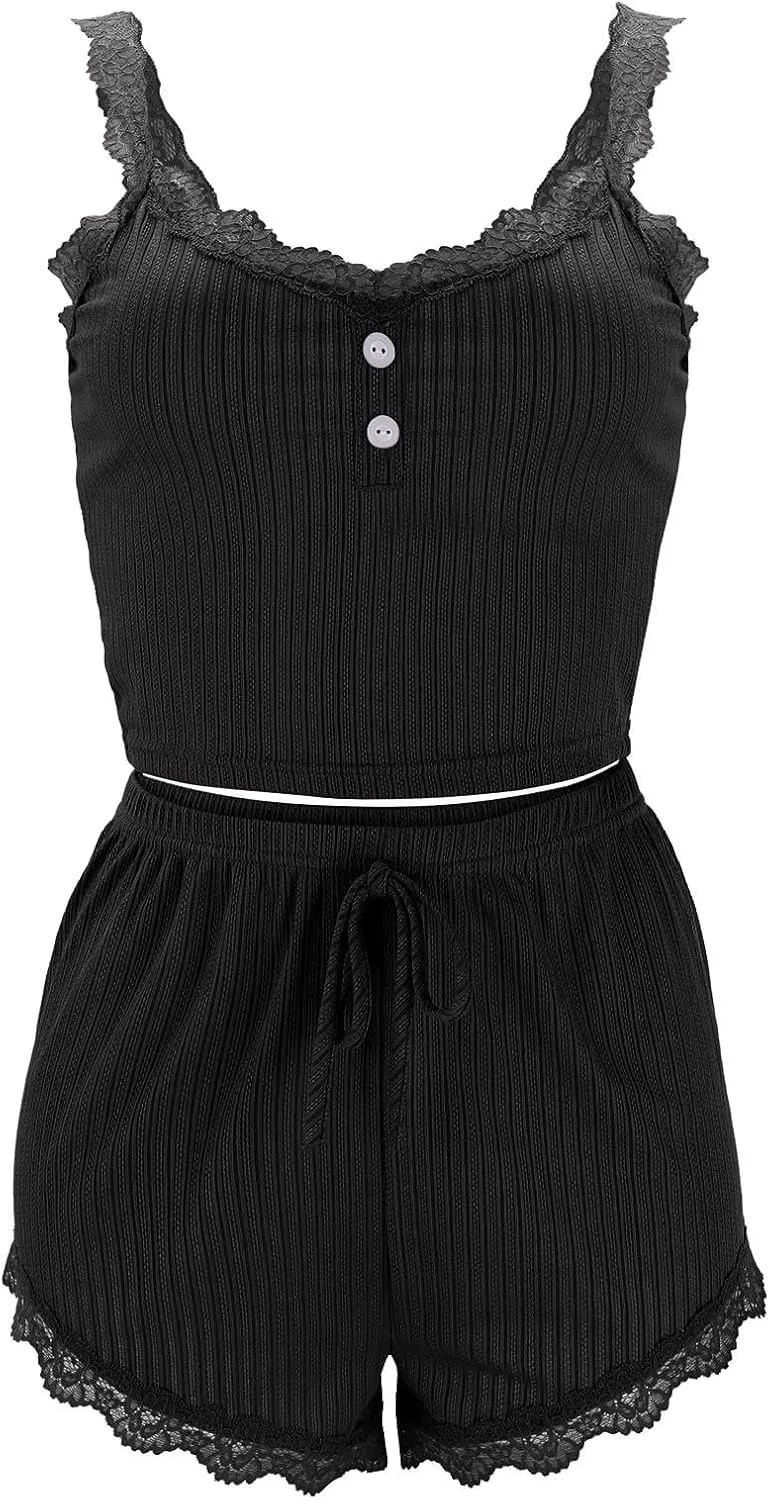 LCMTWX Workout Sets Women's Casual Lnitted Lace Suspenders Stretch Shorts Comfortable Two Piece Suit Active Wear Sets For
