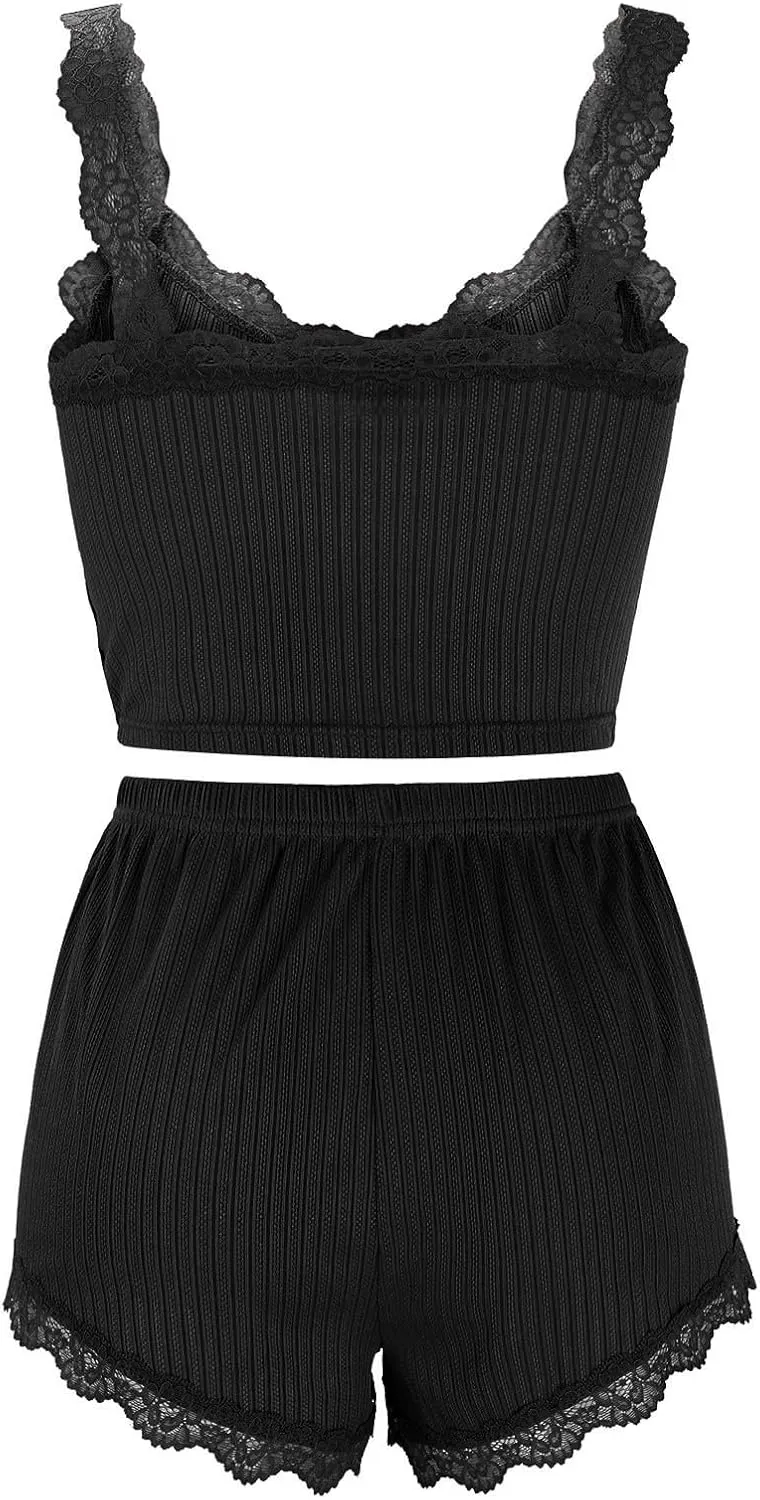 LCMTWX Workout Sets Women's Casual Lnitted Lace Suspenders Stretch Shorts Comfortable Two Piece Suit Active Wear Sets For